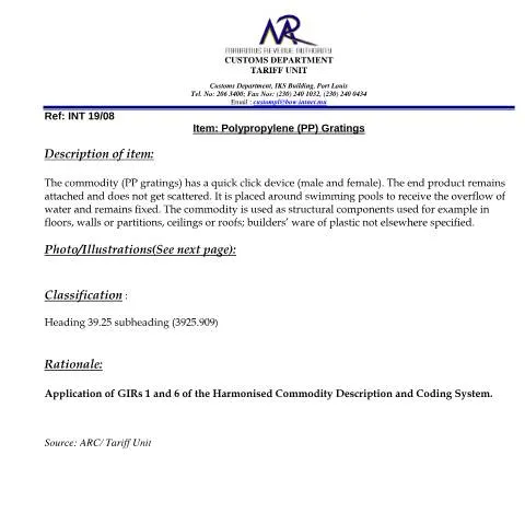 Document preview: Understanding the Classification of PP Gratings in Mauritius — Government & admin (PPGratings)
