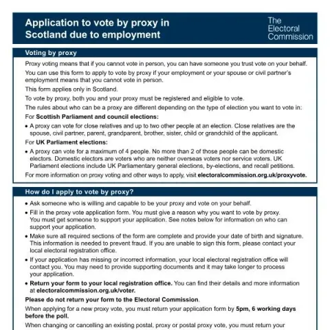 Document preview: Understanding the Proxy Voting Application Form for Scottish Elections — Government & admin (PR-WORK-S)