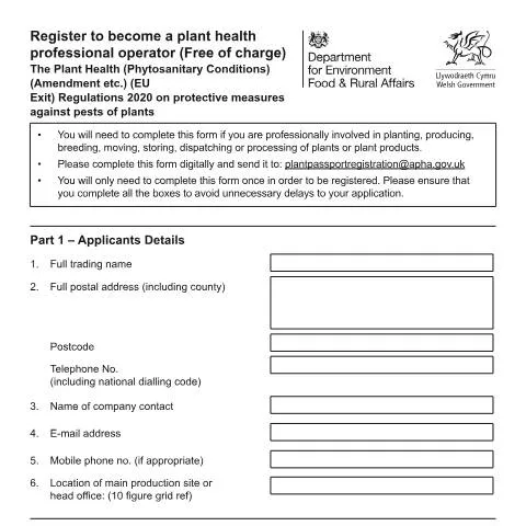 Document preview: How to Register as a Plant Health Professional Operator in the UK — Education & training