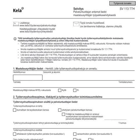 Document preview: Maatalousyrittäjän työpaikkaselvityksen tärkeys — Terveys (CERFA n°Kela SV 113 TTH)