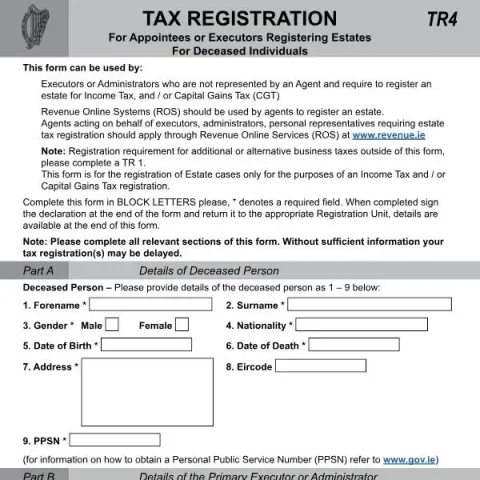 Document preview: How to Register an Estate for Tax Using Form TR4 — Taxes (TR4)