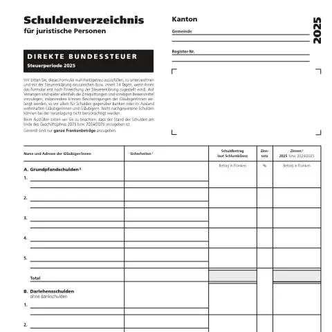 Dokumentvorschau: Schuldenverzeichnis für juristische Personen 2025 — Bibliothek (CERFA n°14a)