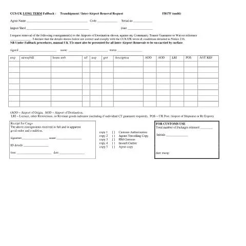 Document preview: Understanding the EMCS Fallback FB17F for Transhipment — Government & admin
