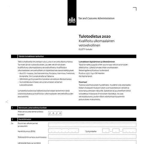 Documentvoorvertoning: Belang van de Inkomensverklaring 2020 Fins voor Buitenlanders — Belastingen (CERFA n°ib0591z01folfin)