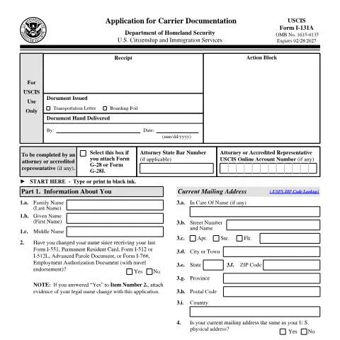 Document preview: Understanding USCIS Form I-131A for Re-Entry Needs — Immigration & visas (CERFA n°I-131A)