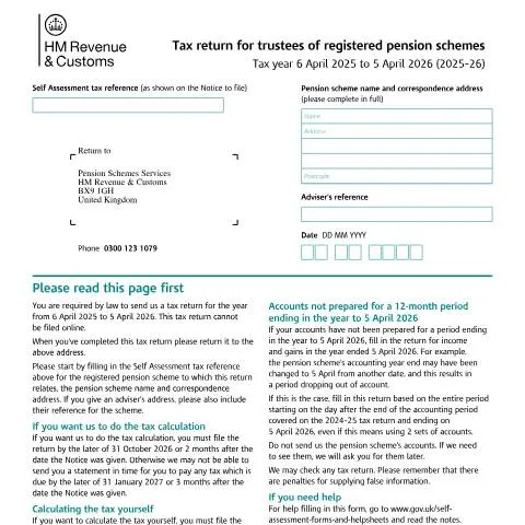 Document preview: UK Pension Scheme Trustees: SA970 Tax Return Requirements — Taxes