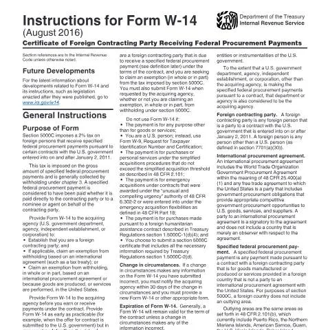 Document preview: Comprehensive Guide to IRS Form W-14 for Foreign Entities — Taxes (CERFA n°INST-W14)