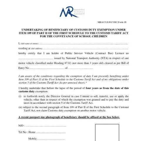 Document preview: Essential Guide to School Vehicle Owner Undertaking — Vehicle & driving (CERFA n°MRA-CUS-SO-VRC-FORM18)