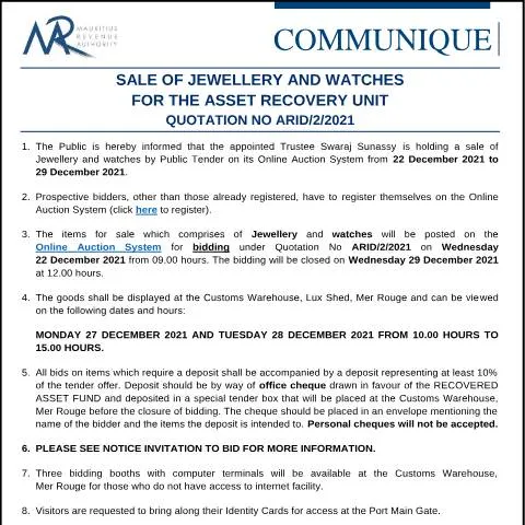 Document preview: Explore the Asset Recovery Auction for Unique Jewellery and Watches — Government & admin (AuctionSales221221)