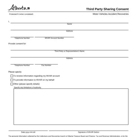 Document preview: Understanding the Third Party Sharing Consent for Alberta Motor — Vehicle & driving (CR3546)