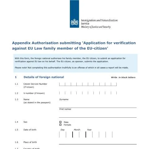 Documentvoorvertoning: Procedure voor verificatieaanvraag gezinsleden EU-burgers in Nederland — Immigratie & visa (CERFA n°7669)