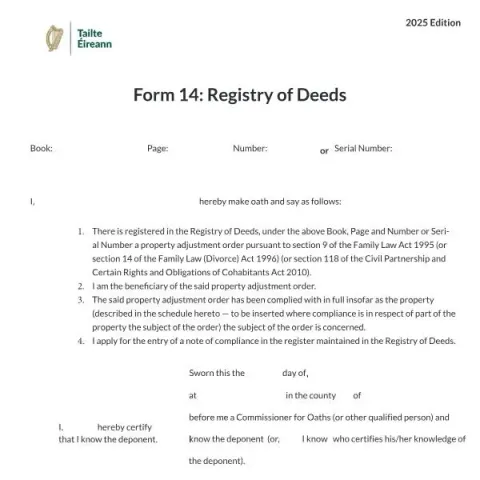 Document preview: Form 14 for Registry of Deeds Property Transactions — Legal & justice (Form 14)