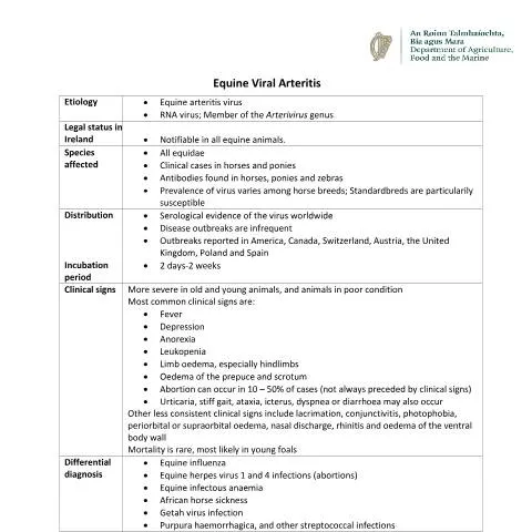 Document preview: Understanding Equine Viral Arteritis Notification in Ireland — Government & admin