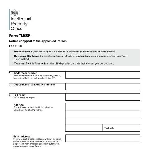 Document preview: Appeal Trade Mark Decisions with TM55P Notice Form — Legal & justice