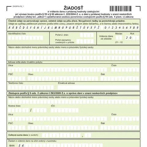 Document preview: Úvod do vrátenia DPH s formulárom ZIADPHv19 — Administratívne úkony (CERFA n°ZIADPHv19)