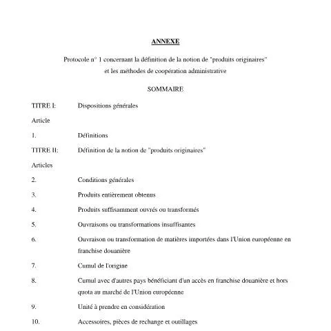 Aperçu du document Définition des produits originaires dans l'Accord Côte d'Ivoire-UE — Démarches administratives