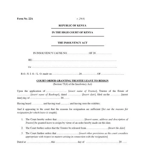 Document preview: The Importance of Document F22A in Trustee Resignation — Government & admin (CERFA n°f22a)