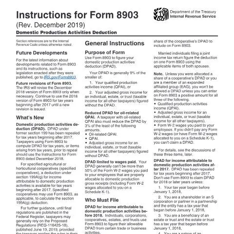 Document preview: A Guide to IRS Instructions for Form 8903 — Taxes (CERFA n°INST-8903)