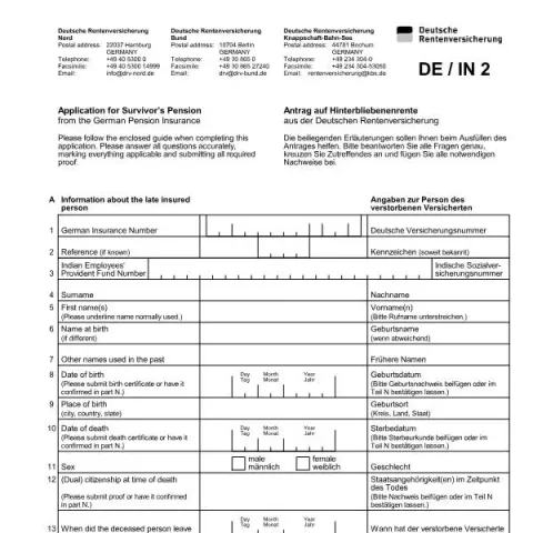 Dokumentvorschau: So stellen Sie den Antrag auf Hinterbliebenenrente korrekt (Deutsch / Englisch) — Rente & Pension (A7402)