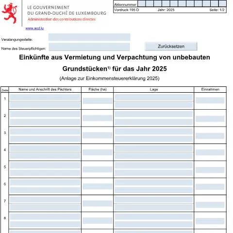 Aperçu du document Formulaire 195 D : Guide pour les propriétaires au Luxembourg — Démarches administratives (CERFA n°195 D)