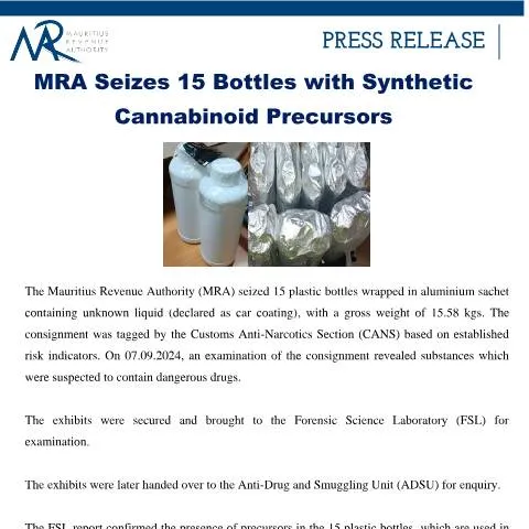 Document preview: Impact of MRA's Drug Seizure on Mauritius' Drug Control Efforts — Government & admin (PressRelease250125)