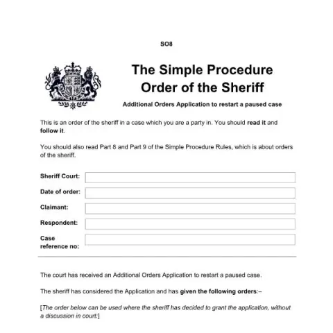Document preview: Applying to Restart a Paused Case in Scottish Courts — Legal & justice (Standard Order 08 March 2023)