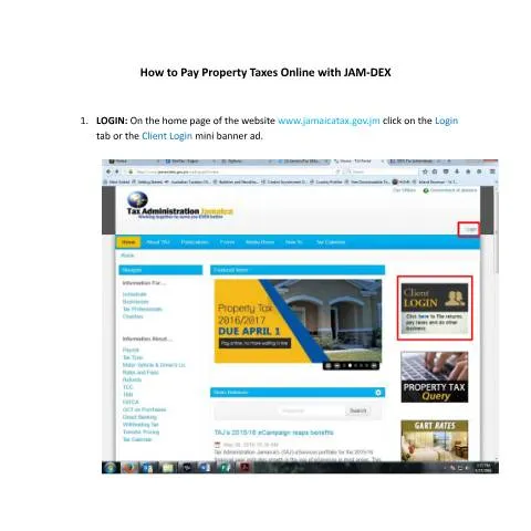 Document preview: Guide to Paying Property Taxes Online in Jamaica with JAM-DEX — Taxes (CERFA n°How+to+Pay+Property+Taxes+Online+with+JAM-DEX+(1))