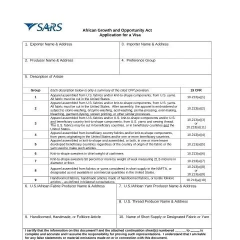 Document preview: Understanding the DA 46A1 01a AGOA Visa Application Process — Government & admin (CERFA n°DA 46A1 01a)