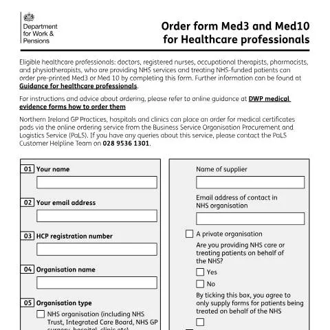 Document preview: How Healthcare Professionals Order DWP Medical Evidence Forms — Health