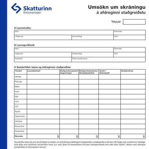 Document preview: Skref að skráningu á afdreginni staðgreiðslu á Íslandi — Skattar & fjármál (CERFA n°RSK 5.15)