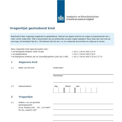 Documentvoorvertoning: Belang van de Vragenlijst gezinsband kind (code 7147) — Gezin (CERFA n°7147)