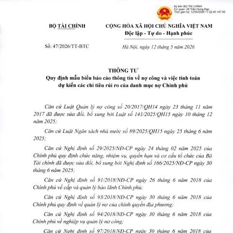 Document preview: Quy định mới về báo cáo nợ công theo Thông tư 47/2026/TT-BTC — Thuế & tài chính (CERFA n°47/2026/TT-BTC)