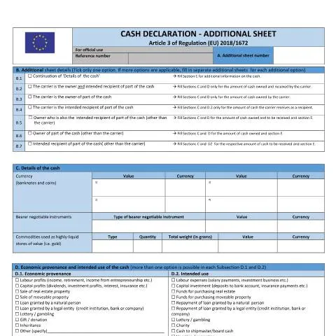 Document preview: Essential Cash Declaration for Non-EU Travelers to Malta — Taxes (CERFA n°cash-declaration-form-additional-sheet-for-non-eu)