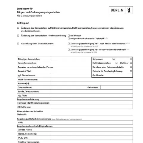 Dokumentvorschau: Antrag auf Ausstellung eines Ersatzdokuments für Fahrzeugpapiere — Fahrzeug & Führerschein (ersatz_ausstellung)