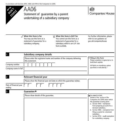 Document preview: Understanding Form AA06: Parental Guarantees for UK Subsidiaries — Business