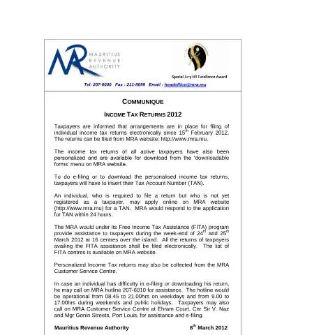 Document preview: Mastering the Income Tax Forms 2012 for Smooth Filing — Taxes (CERFA n°CommniqueIncomeTaxForms2012)