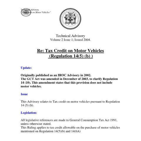 Document preview: Understanding the 2004 IROC GCT Tax Credit on Motor Vehicles — Taxes (CERFA n°2004.iroc.gct+-+tax+credit+on+motor+vehicles)