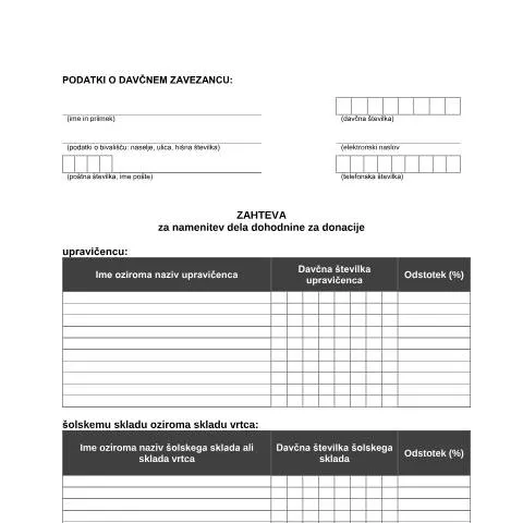 Document preview: Kako vložiti Zahtevo za namenitev dela dohodnine — Davki & obdavčitev (CERFA n°Doh-Don)