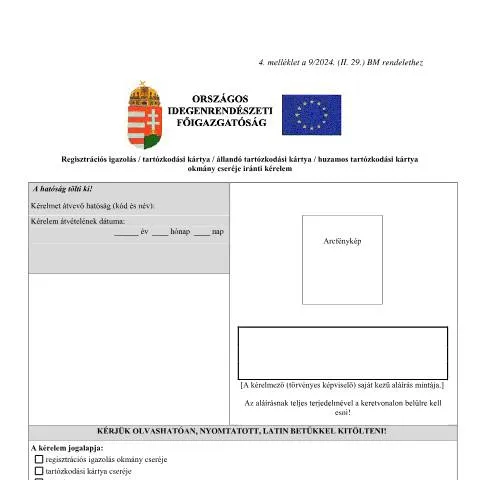 Document preview: 4. Regisztrációs igazolás tartózkodási kártya cseréje — Adminisztratív ügyintézés