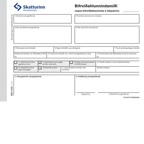 Document preview: Hvernig á að skrá Bifreiðahlunnindamiða RSK 2.035? — Skattar & fjármál