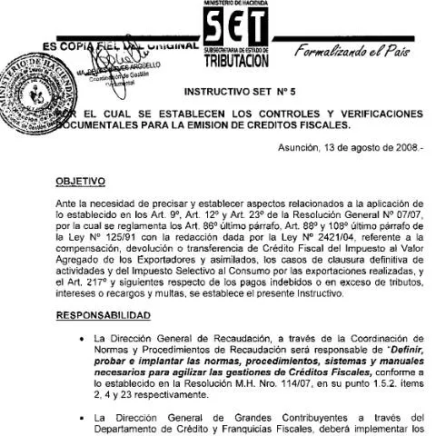 Vista previa del documento Guía explicativa del Instructivo SET Nº 5 08 Paraguay — Trámites administrativos