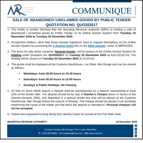 Document preview: Participate in the Sale of Abandoned Goods - QUO202517 — Government & admin (CommuniqueQuo202517)