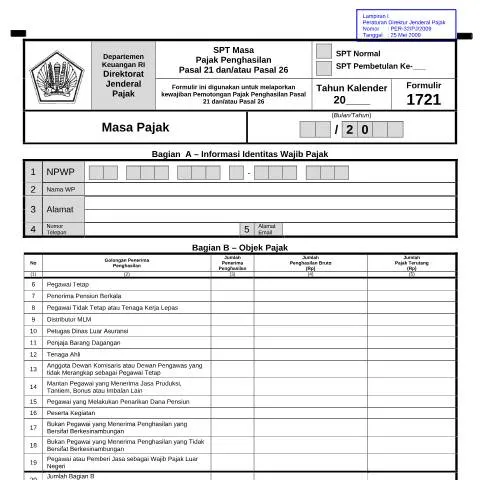 Document preview: Memahami SPT Masa PPh Pasal 21 dan Tanggung Jawab Wajib Pajak — Pajak & perpajakan (CERFA n°ID-DJP-spt-masa-PPh-21-PER-32-TAHUN-2009)