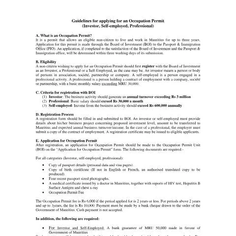 Document preview: Mastering the Occupation Permit Application in Mauritius — Government & admin (g_occup)