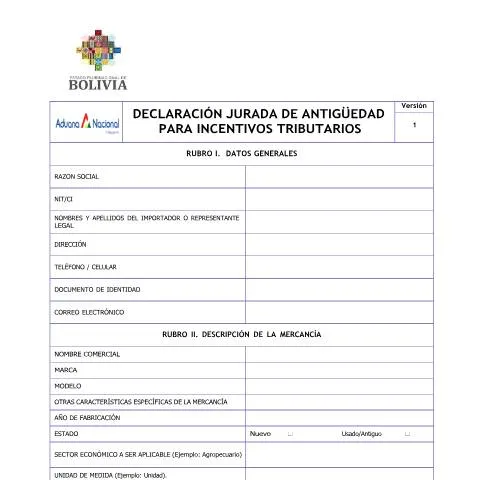 Vista previa del documento Guía sobre la Declaración Jurada de Antigüedad para Incentivos — Impuestos