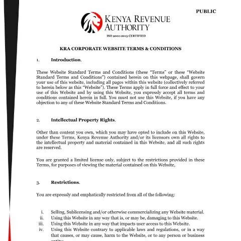 Document preview: A Comprehensive Overview of KRA's Terms and Conditions — Government & admin (CERFA n°Corporate_Website_Terms_Conditions)