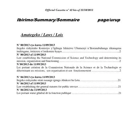 Document preview: Rwanda's Law on Public Service Employees — Legal & justice (CERFA n°itegeko_rishyiraho_sitati_rusange_igenga_abakozi_ba_leta_lxpezg_885914124d)