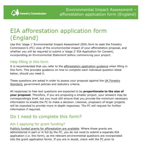 Document preview: Environmental Impact Assessment for Afforestation in England — Government & admin