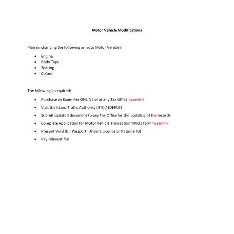 Document preview: Understanding the Motor Vehicle Modifications Form in Jamaica — Government & admin (CERFA n°mortor_vehicle_modifications_062020)