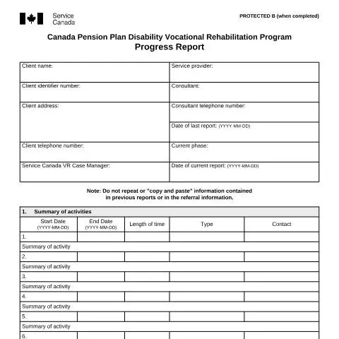Document preview: Understanding the CPP Disability Vocational Rehabilitation Progress — Work & employment (CERFA n°ISP2558)